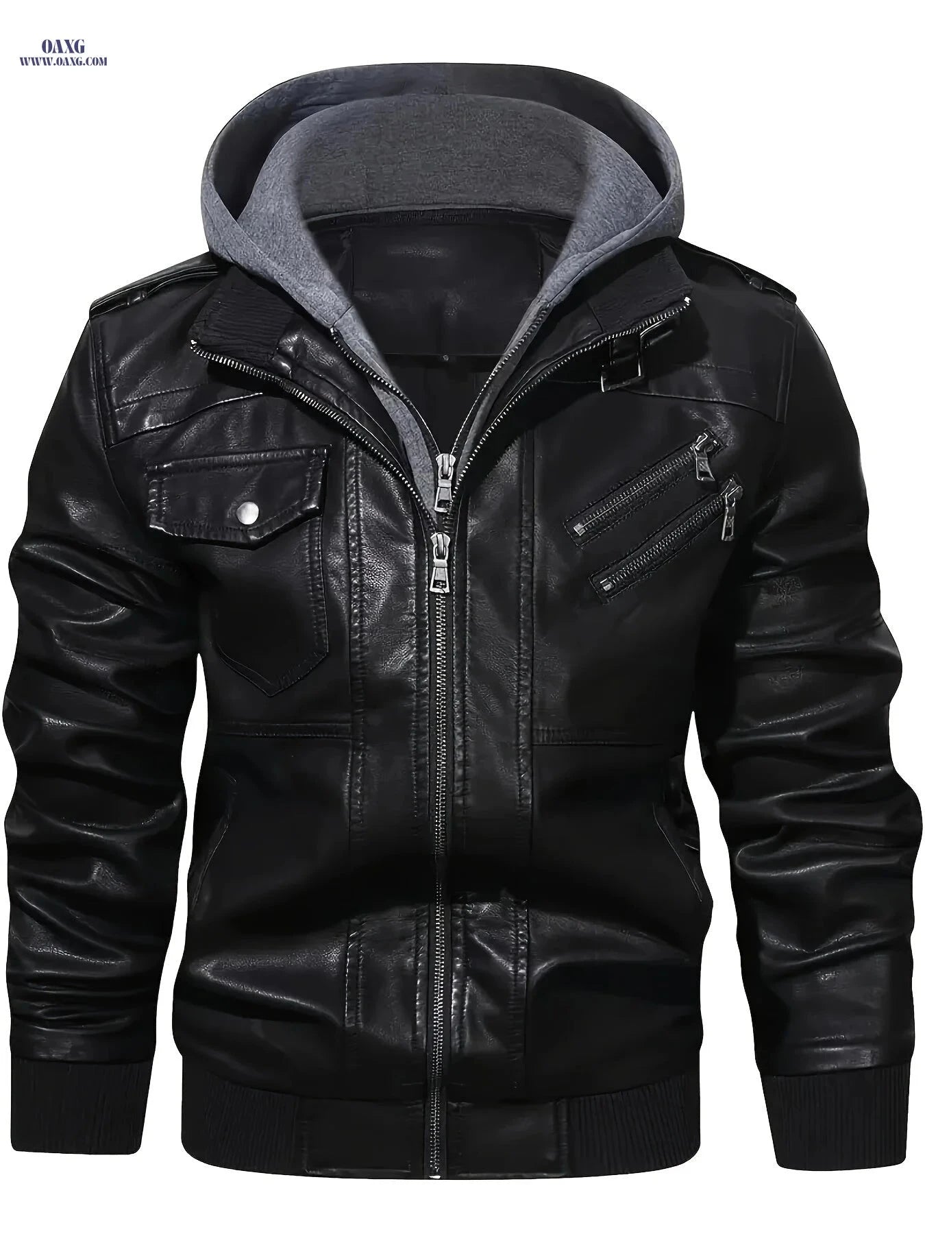 Men's Stylish Faux Leather Jacket - Multiple Pockets, Casual Fit   OAXG Black A / FR S