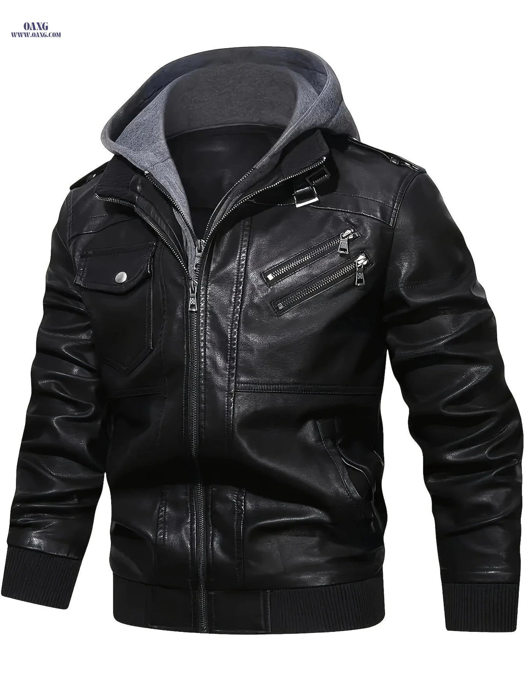 Men's Stylish Faux Leather Jacket - Multiple Pockets, Casual Fit   OAXG 