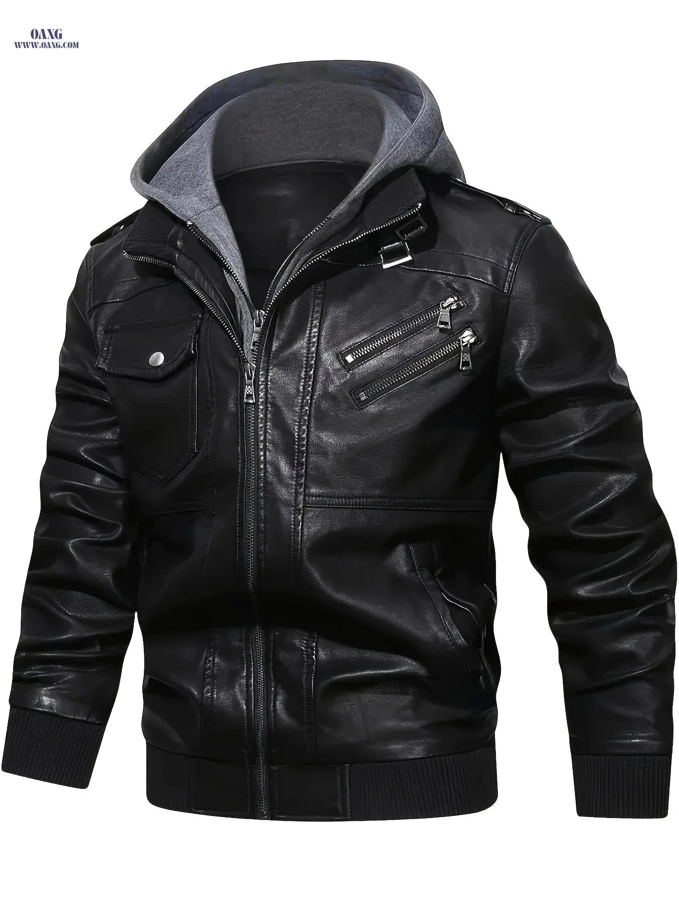 Men's Stylish Faux Leather Jacket - Multiple Pockets, Casual Fit   OAXG 