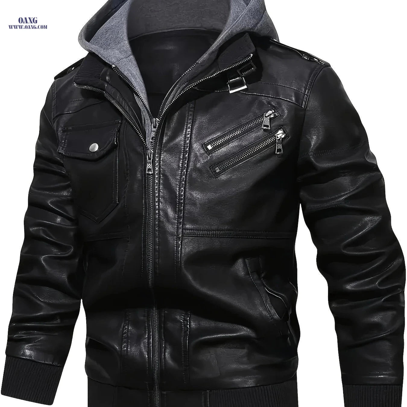 Men's Stylish Faux Leather Jacket - Multiple Pockets, Casual Fit   OAXG 