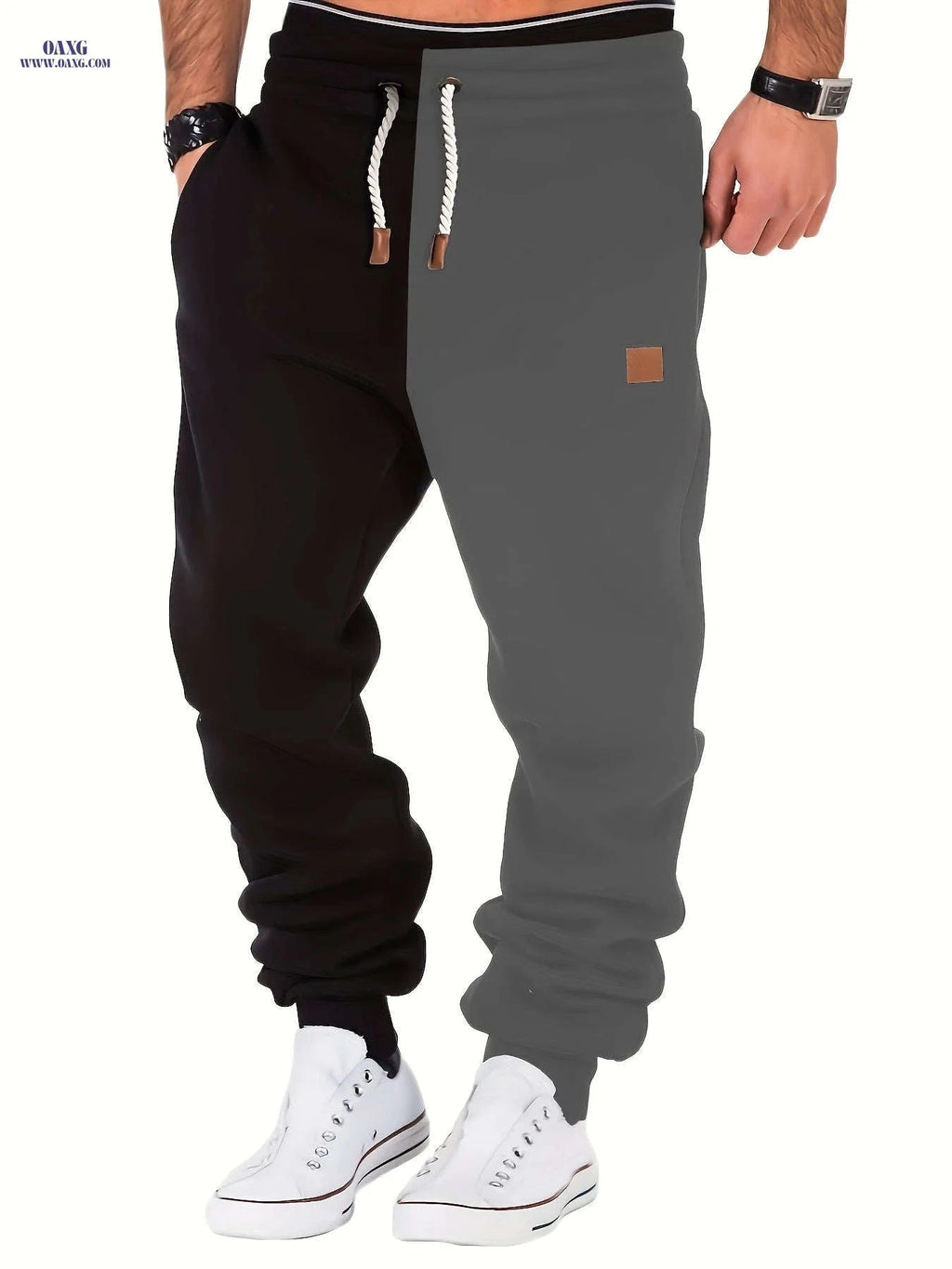 Men's Stylish Fleece-Lined Casual Pants for Fall/Winter Comfort   OAXG Black With Gray / FR S