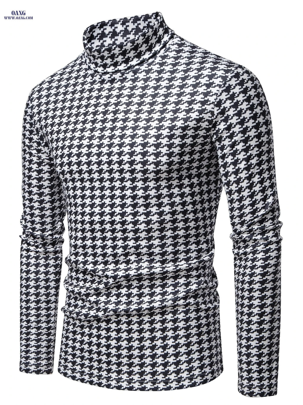 Men's Stylish High-Neck Houndstooth Pullover - Cozy Casual Top   OAXG Black / FR S