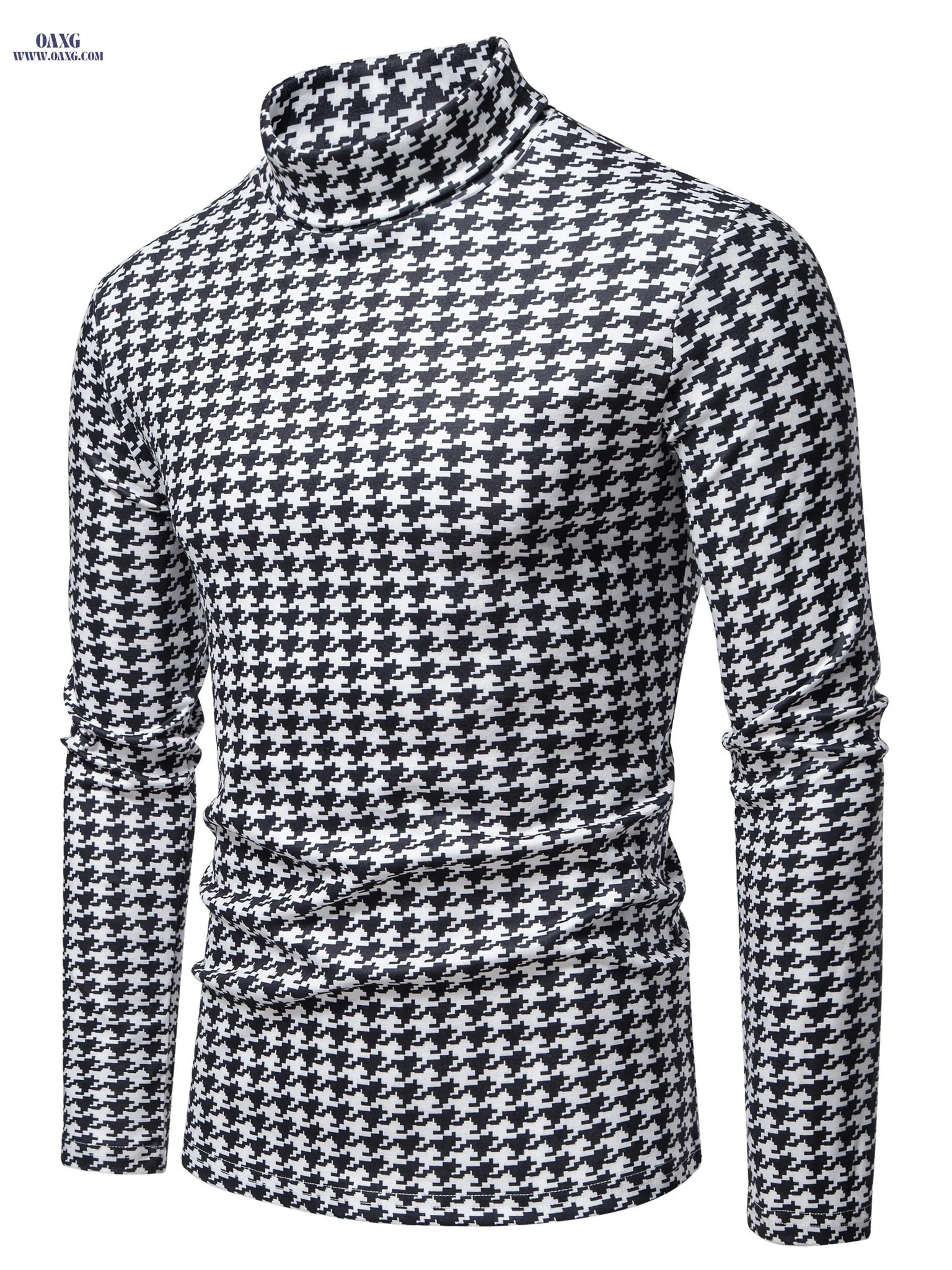 Men's Stylish High-Neck Houndstooth Pullover - Cozy Casual Top   OAXG Black / FR S