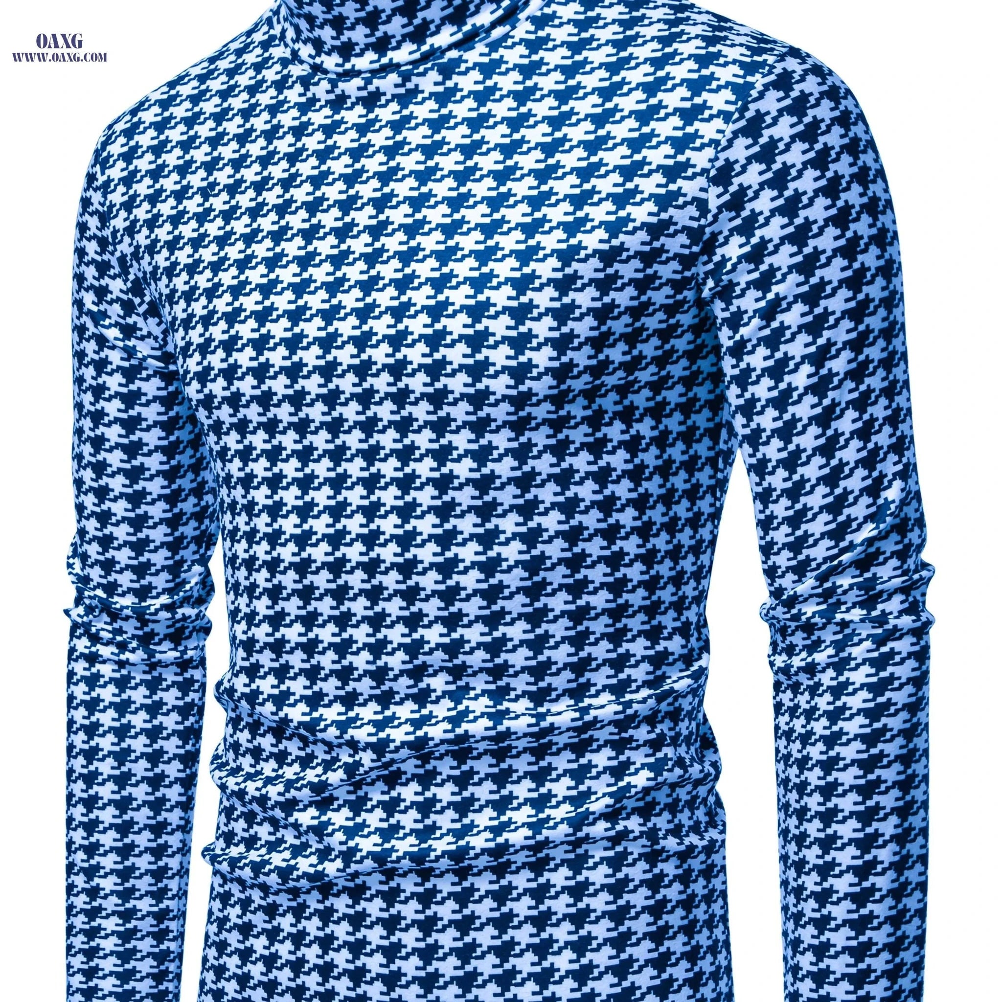 Men's Stylish High-Neck Houndstooth Pullover - Cozy Casual Top   OAXG Black / FR S