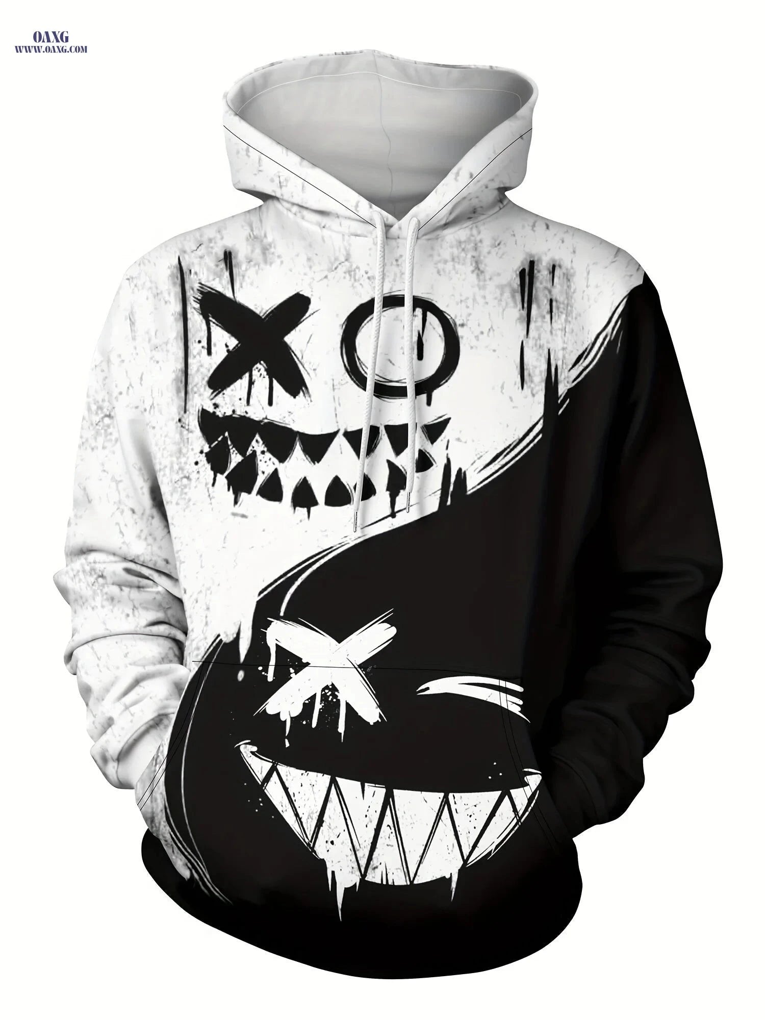 Men's Stylish Hooded Sweatshirt - Casual Geometric for Spring/Fall   OAXG Black / FR S