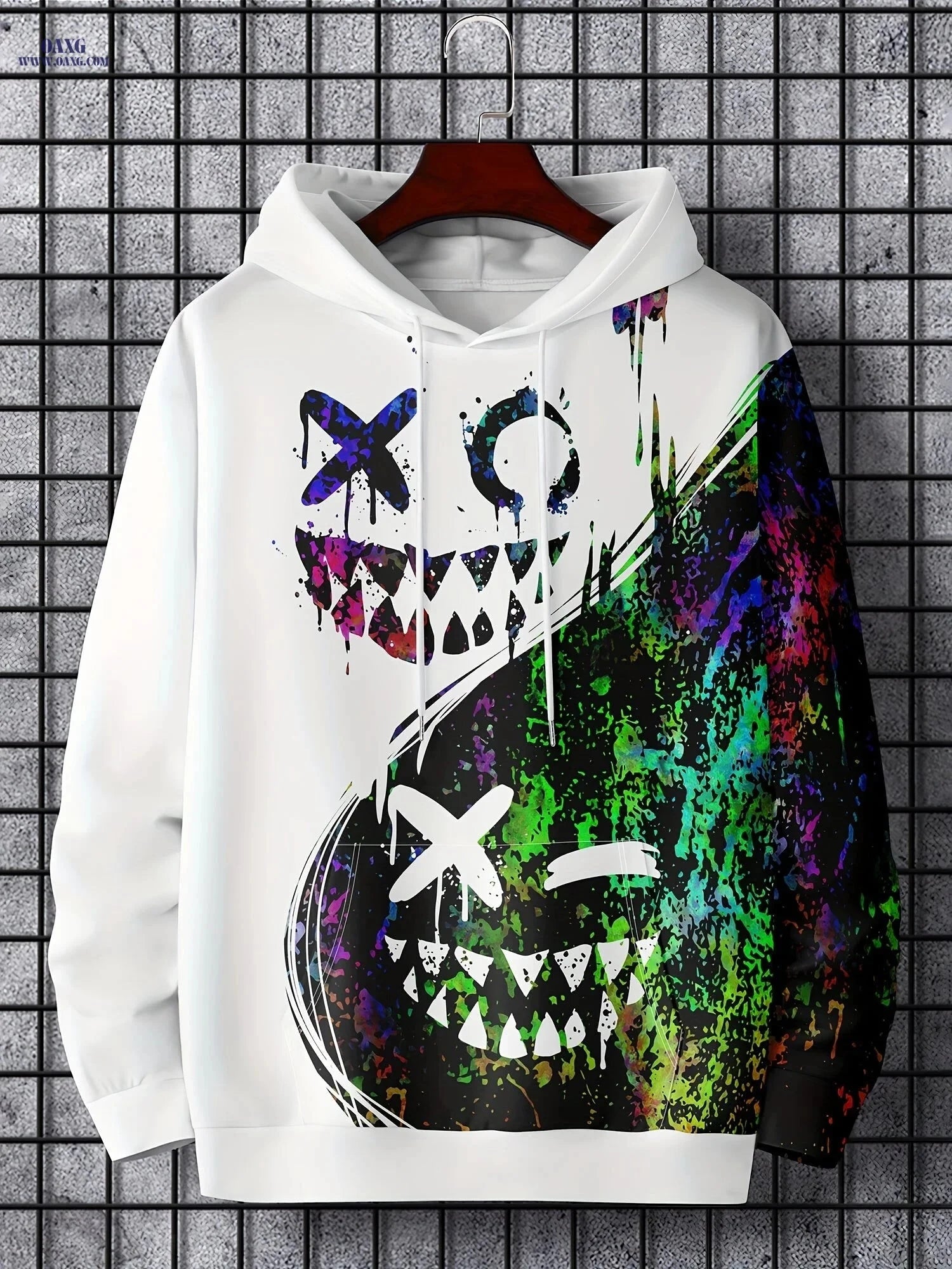 Men's Stylish Hooded Sweatshirt - Casual Geometric for Spring/Fall   OAXG Black / FR S