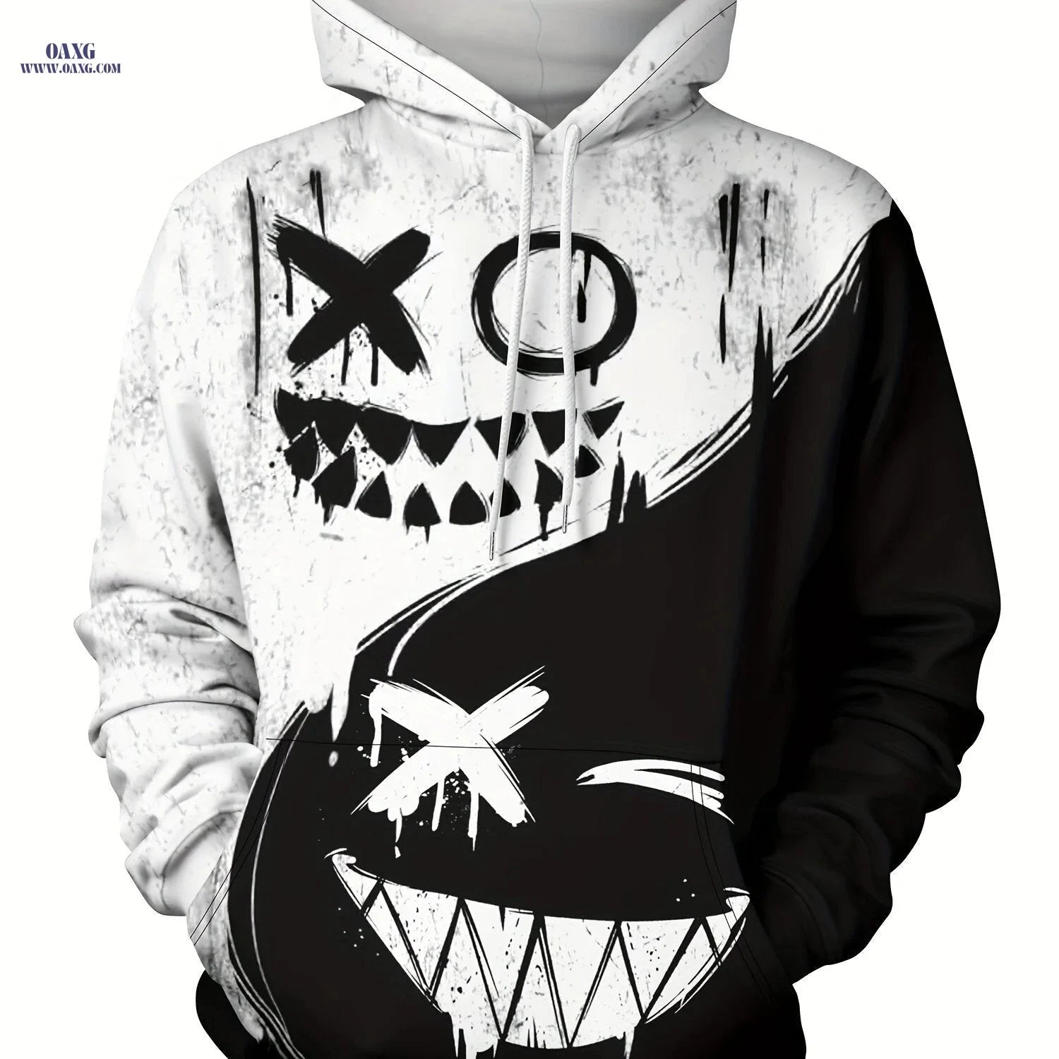 Men's Stylish Hooded Sweatshirt - Casual Geometric for Spring/Fall   OAXG Black / FR S