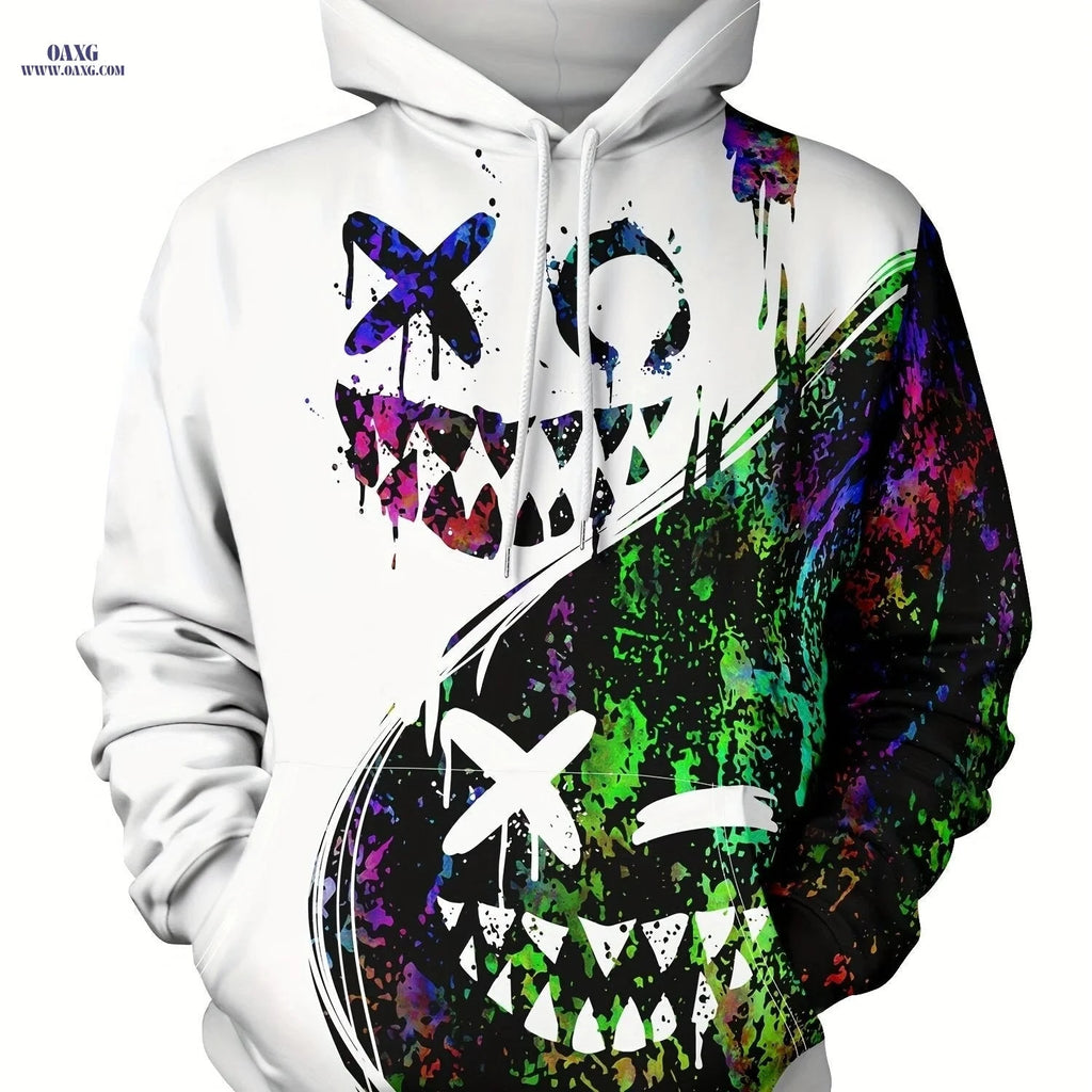 Men's Stylish Hooded Sweatshirt - Casual Geometric for Spring/Fall   OAXG Black / FR S