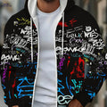 Men's Stylish Hooded Zip-Up Sweatshirt - Graffiti Print for Fall   OAXG 