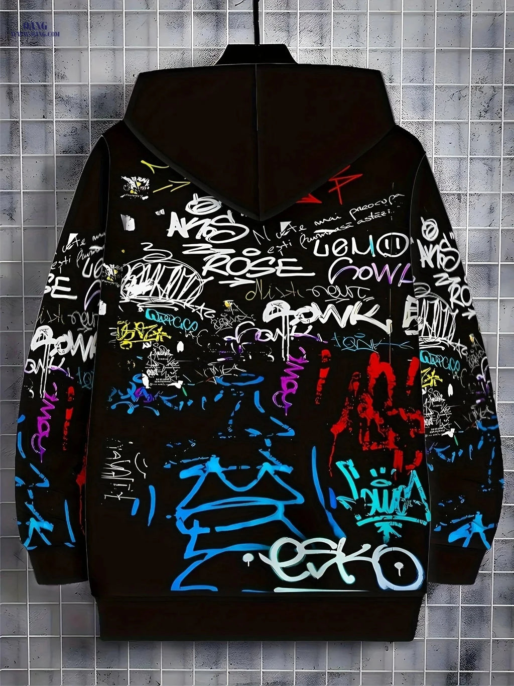 Men's Stylish Hooded Zip-Up Sweatshirt - Graffiti Print for Fall   OAXG 【Multicolor】 / FR M