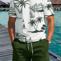 Men's Stylish Palm Tree T-Shirt & Shorts Set - Summer Casual Wear   OAXG Olive Green / FR S