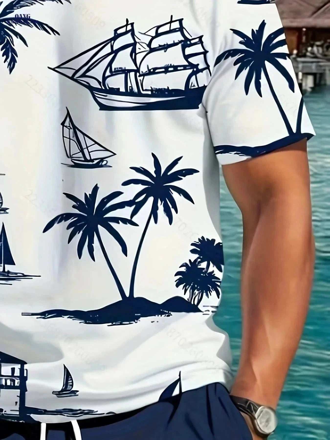 Men's Stylish Palm Tree T-Shirt & Shorts Set - Summer Casual Wear   OAXG Olive Green / FR S