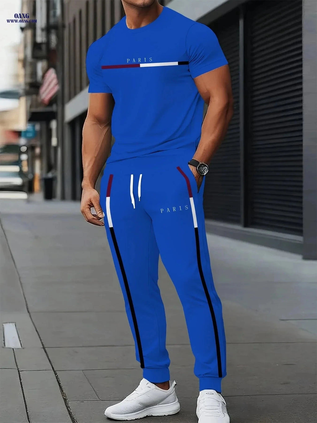 Men's Stylish Paris Athletic Suit - Short Sleeve & Joggers   OAXG CT26 / FR S