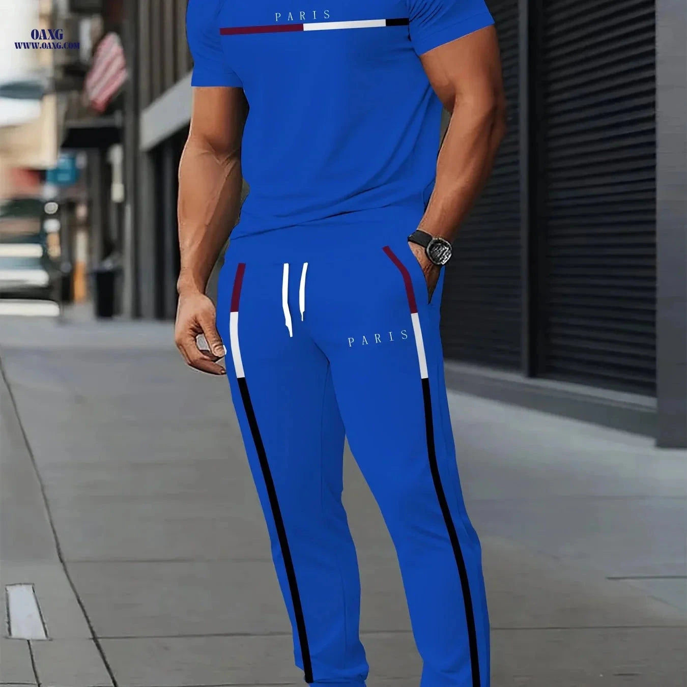 Men's Stylish Paris Athletic Suit - Short Sleeve & Joggers   OAXG CT26 / FR S