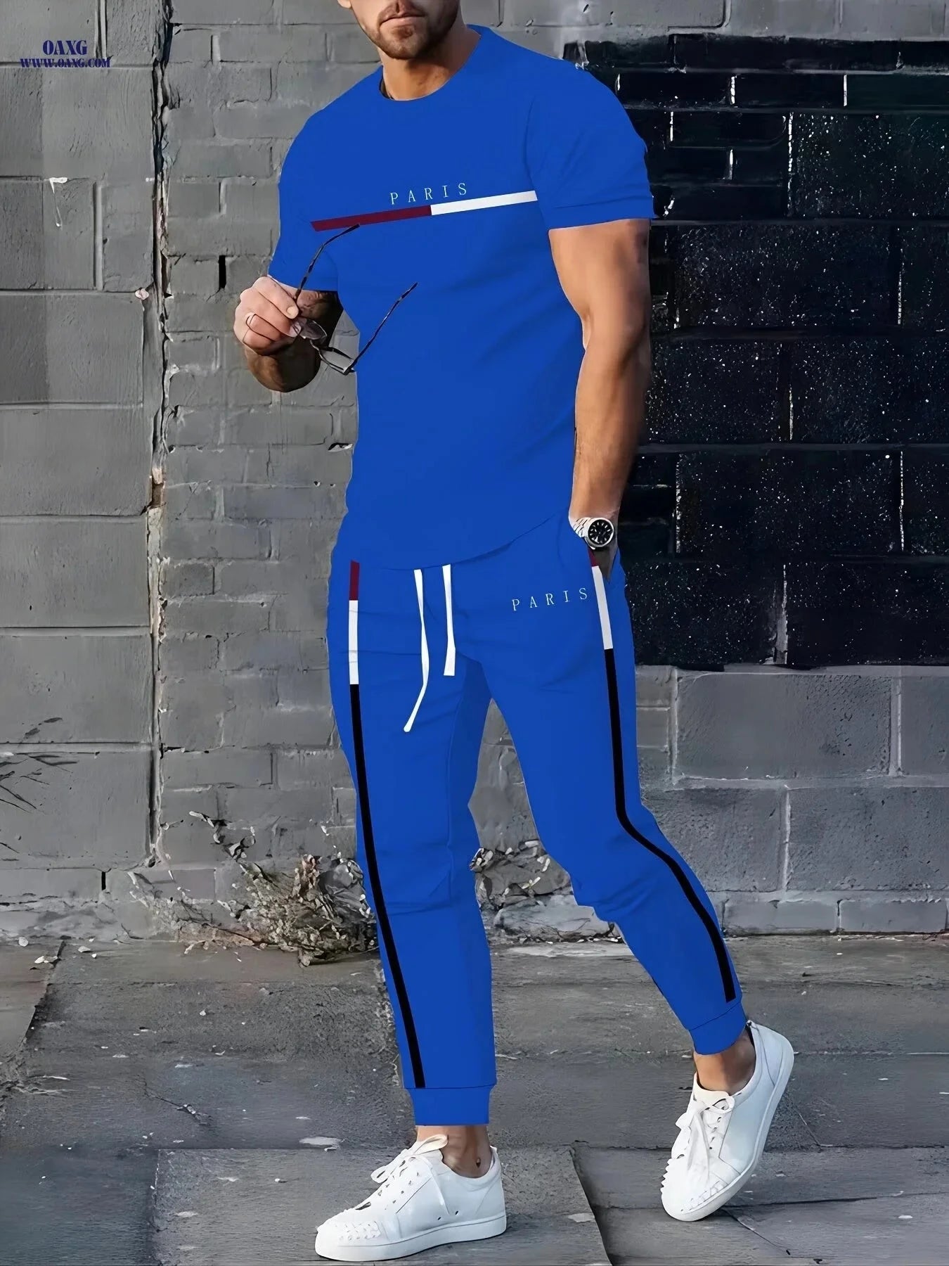 Men's Stylish Paris Athletic Suit - Short Sleeve & Joggers   OAXG 