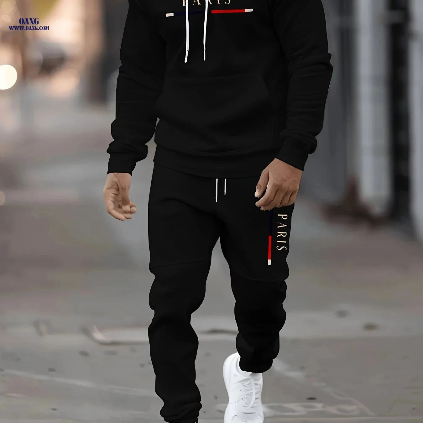 Men's Stylish Paris Print Hoodie and Sweatpants Set - Easy & Elegant   OAXG Beige / FR S