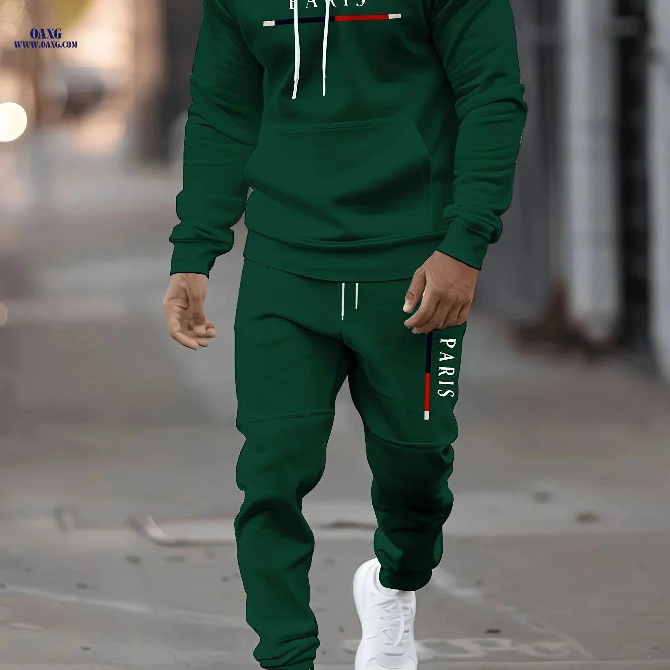 Men's Stylish Paris Print Hoodie and Sweatpants Set - Easy & Elegant   OAXG Beige / FR S