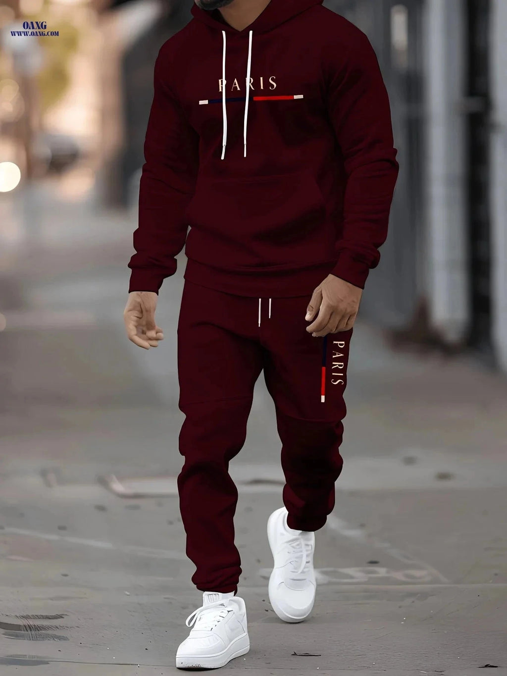 Men's Stylish Paris Print Hoodie and Sweatpants Set - Easy & Elegant   OAXG Beige / FR S