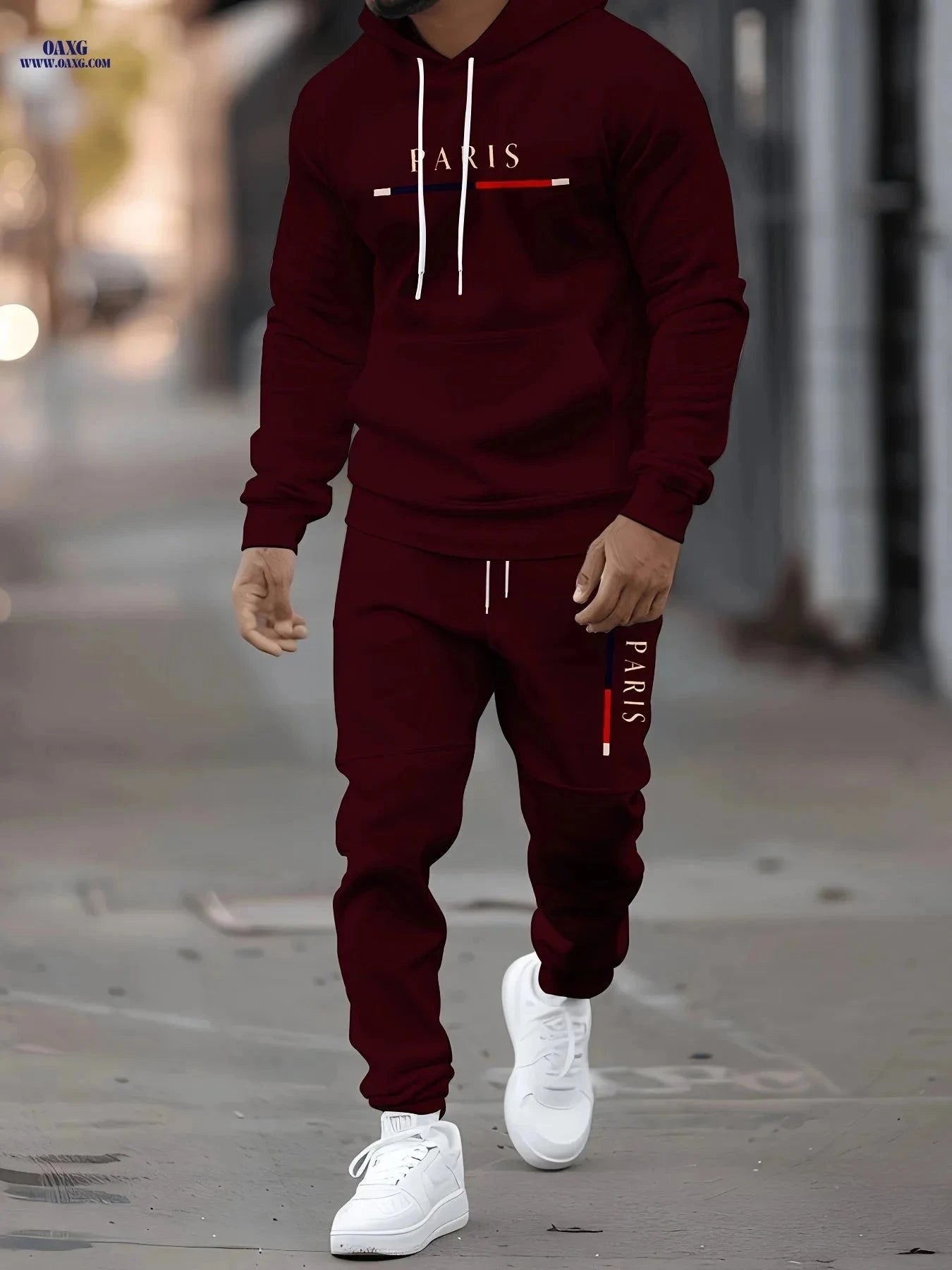 Men's Stylish Paris Print Hoodie and Sweatpants Set - Easy & Elegant   OAXG Beige / FR S