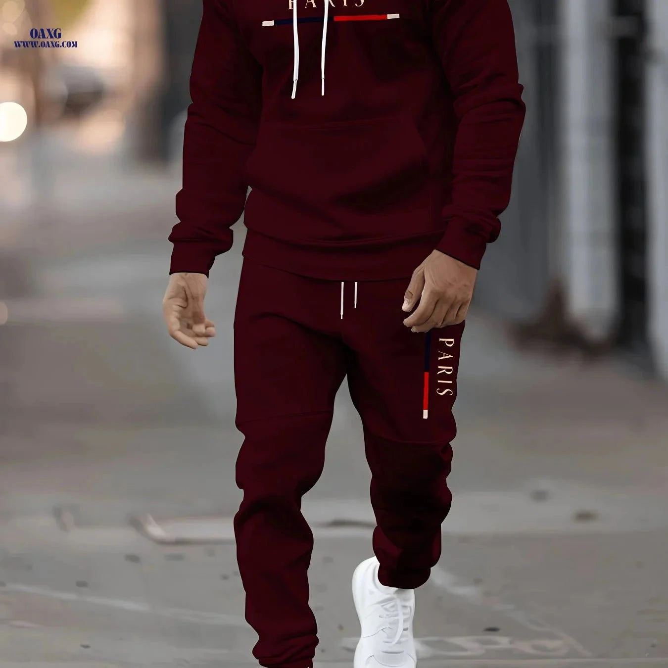 Men's Stylish Paris Print Hoodie and Sweatpants Set - Easy & Elegant   OAXG Beige / FR S