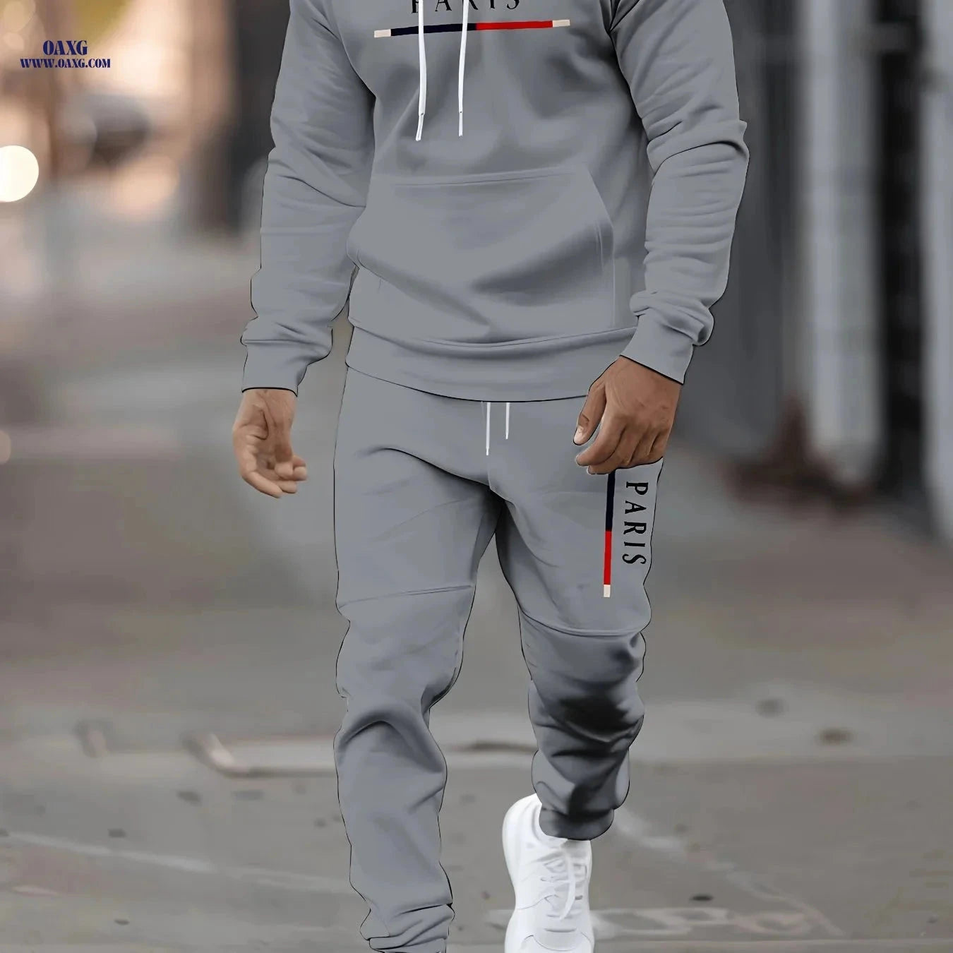 Men's Stylish Paris Print Hoodie and Sweatpants Set - Easy & Elegant   OAXG 