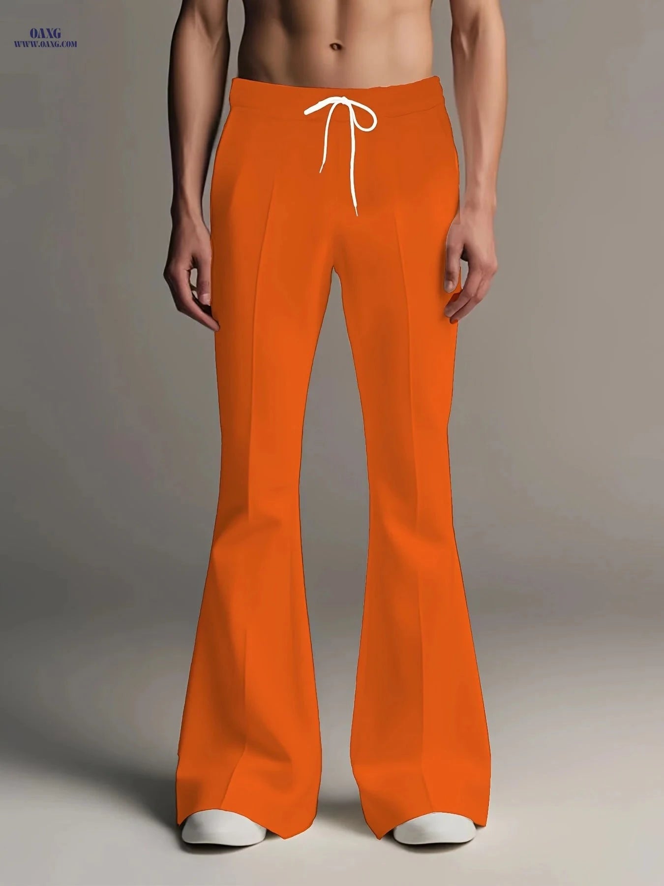 Men’s Stylish Pink Flare Pants - Casual, Drawstring Waist with Pockets   OAXG 
