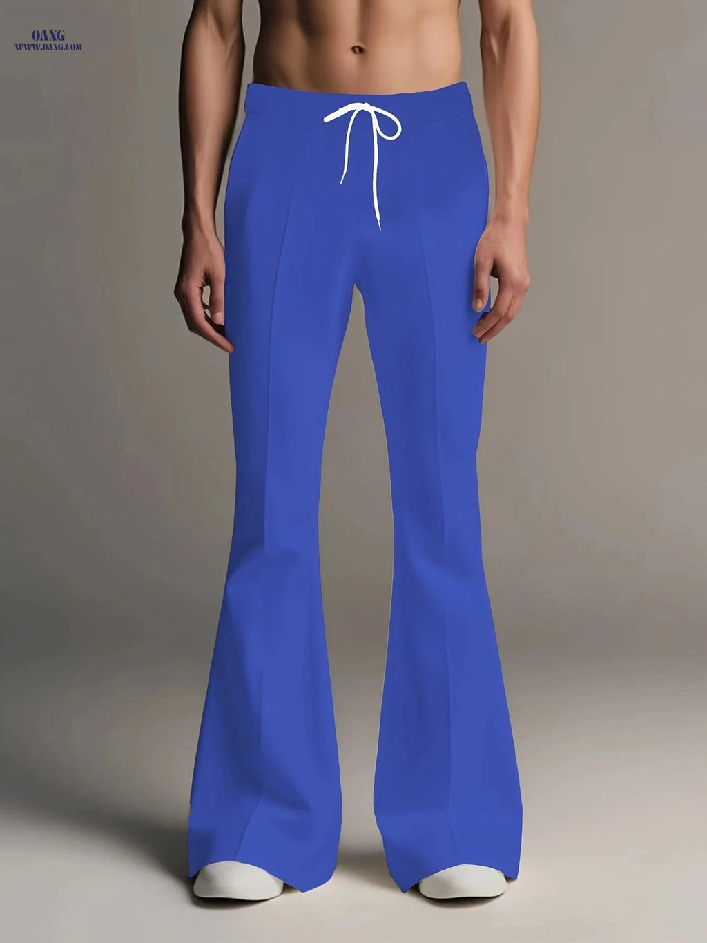 Men’s Stylish Pink Flare Pants - Casual, Drawstring Waist with Pockets   OAXG 