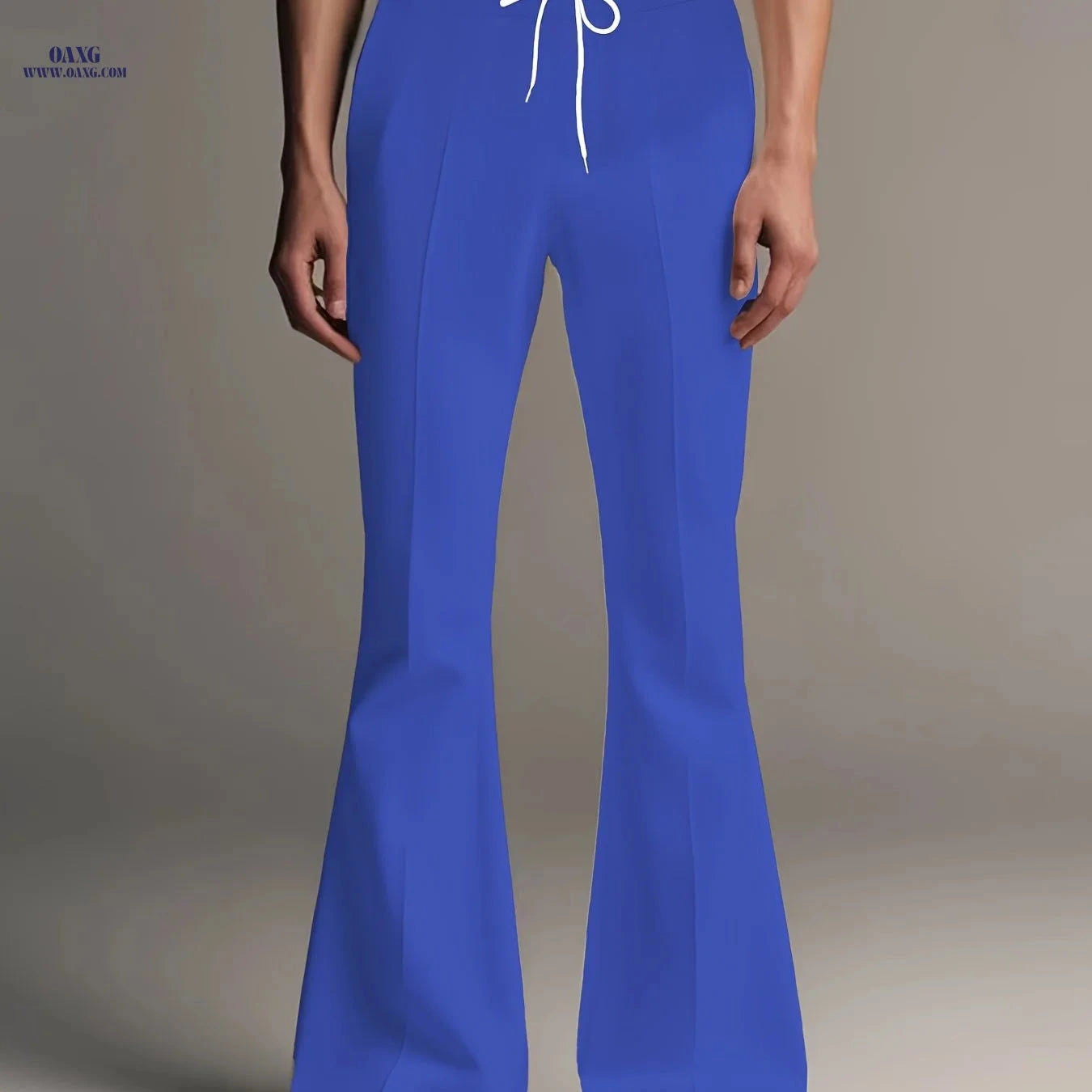 Men’s Stylish Pink Flare Pants - Casual, Drawstring Waist with Pockets   OAXG 