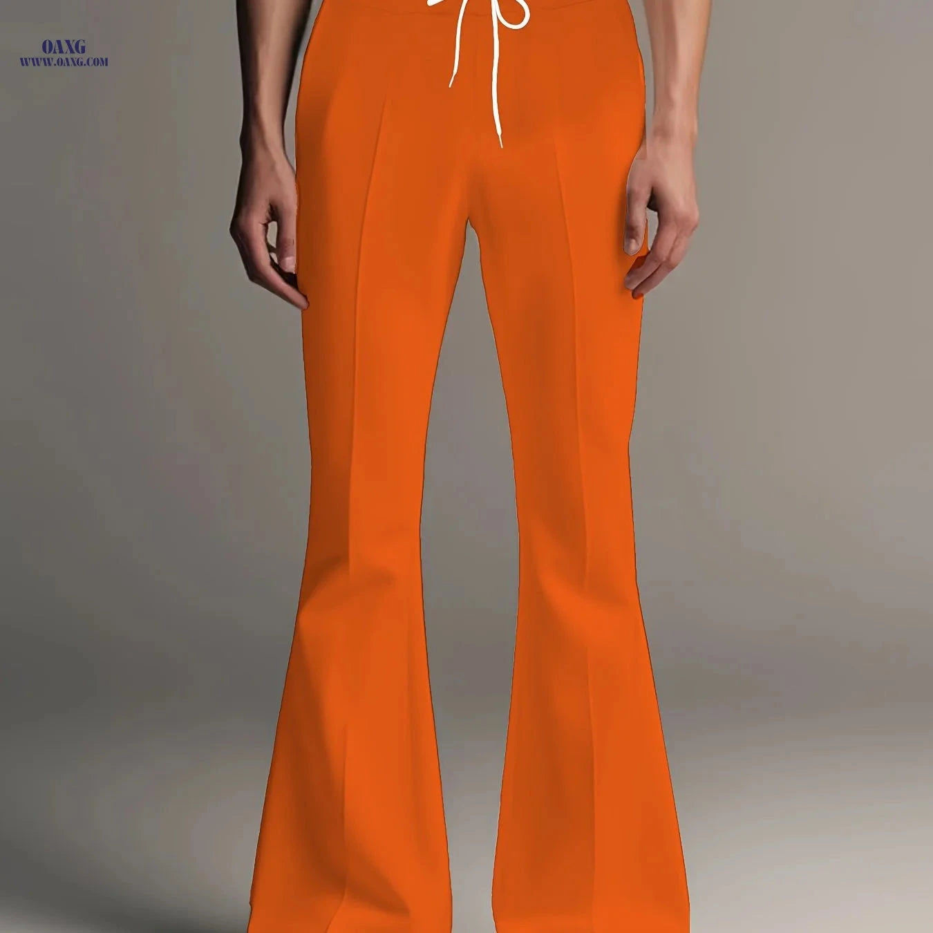 Men’s Stylish Pink Flare Pants - Casual, Drawstring Waist with Pockets   OAXG Tangerine / FR S