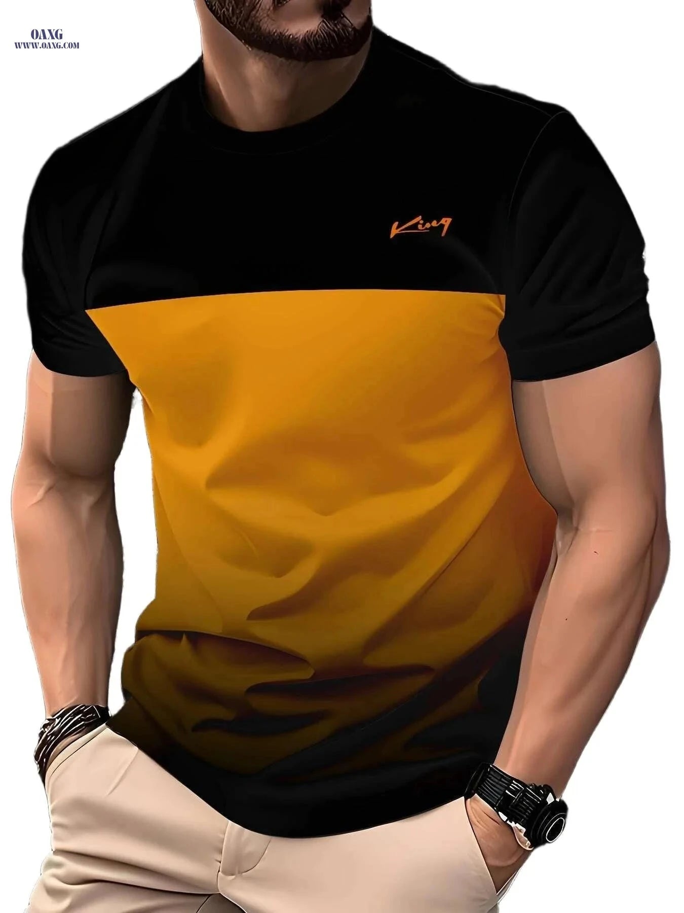 Men's Stylish Polyester T-Shirt - Casual Round Neck, Machine Washable   OAXG Black / S
