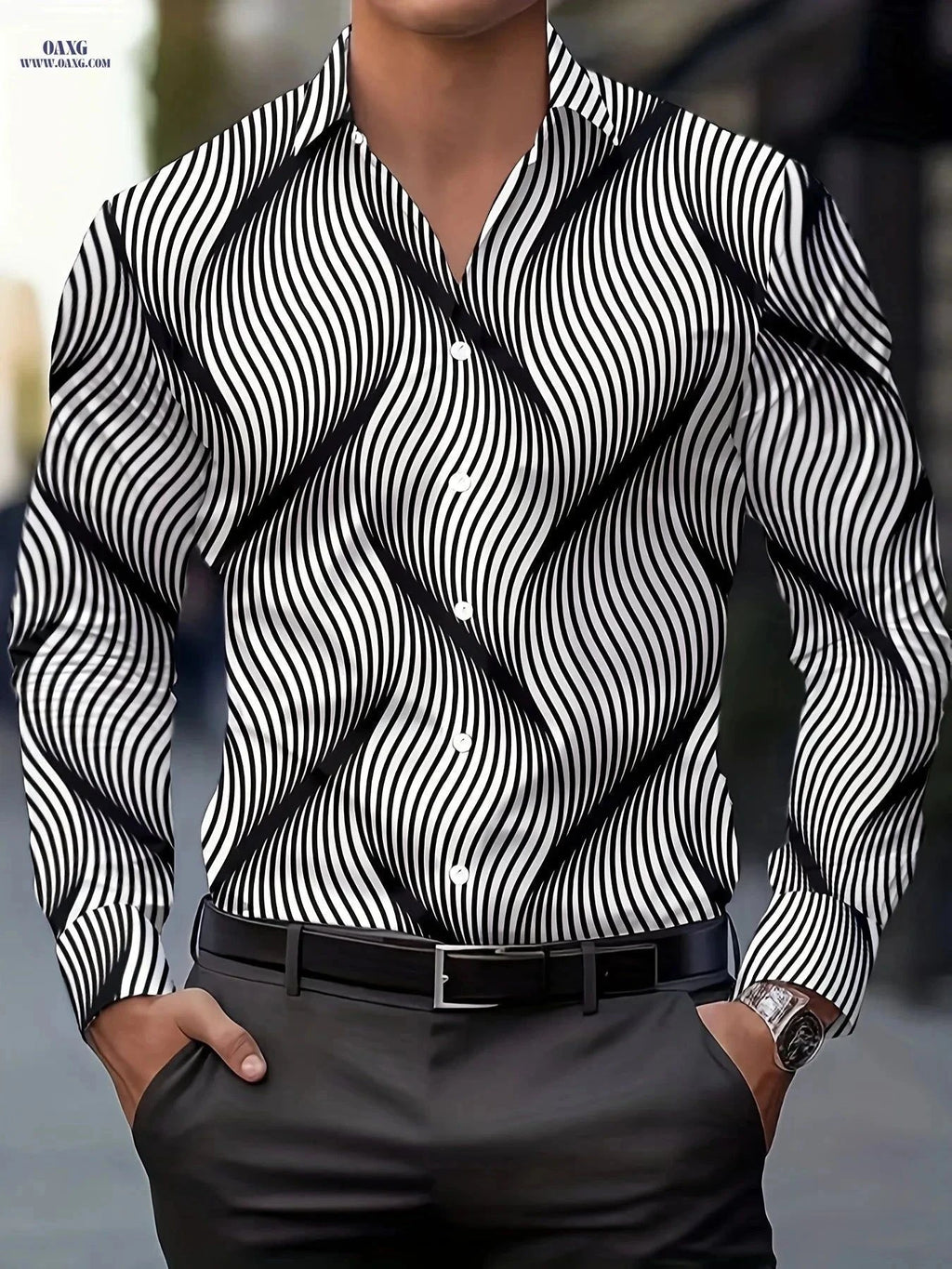 Men's Stylish Print Shirt - Casual Long Sleeve Button-Up for Spring   OAXG White / FR S