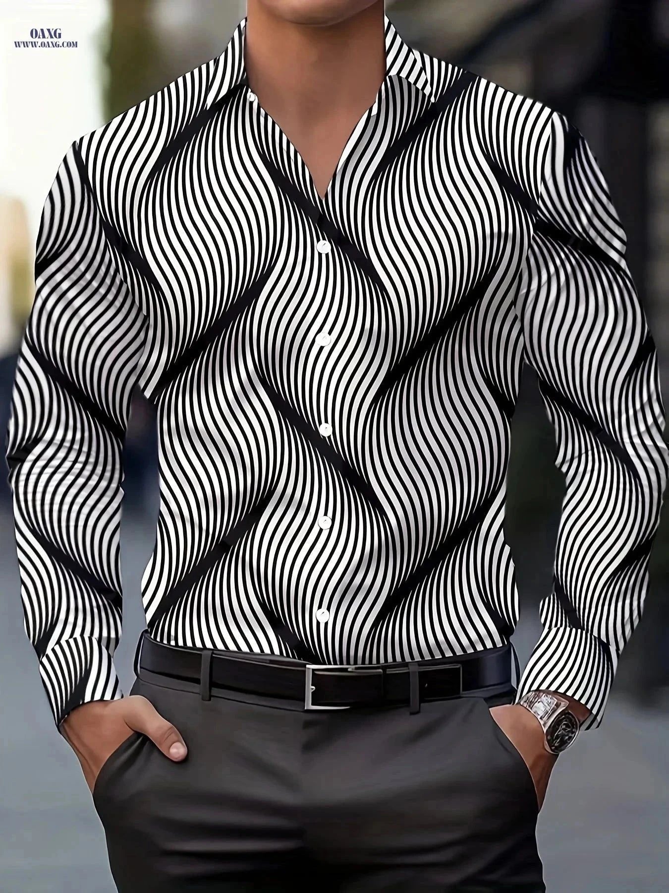 Men's Stylish Print Shirt - Casual Long Sleeve Button-Up for Spring   OAXG White / FR S