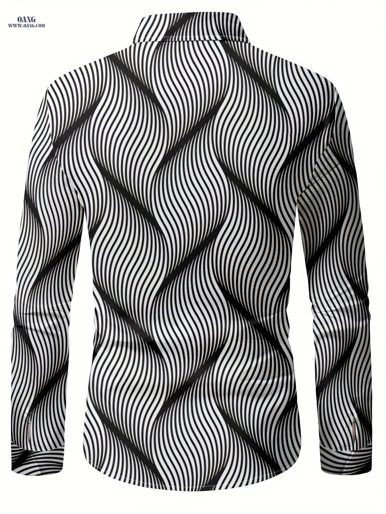 Men's Stylish Print Shirt - Casual Long Sleeve Button-Up for Spring   OAXG White / FR S