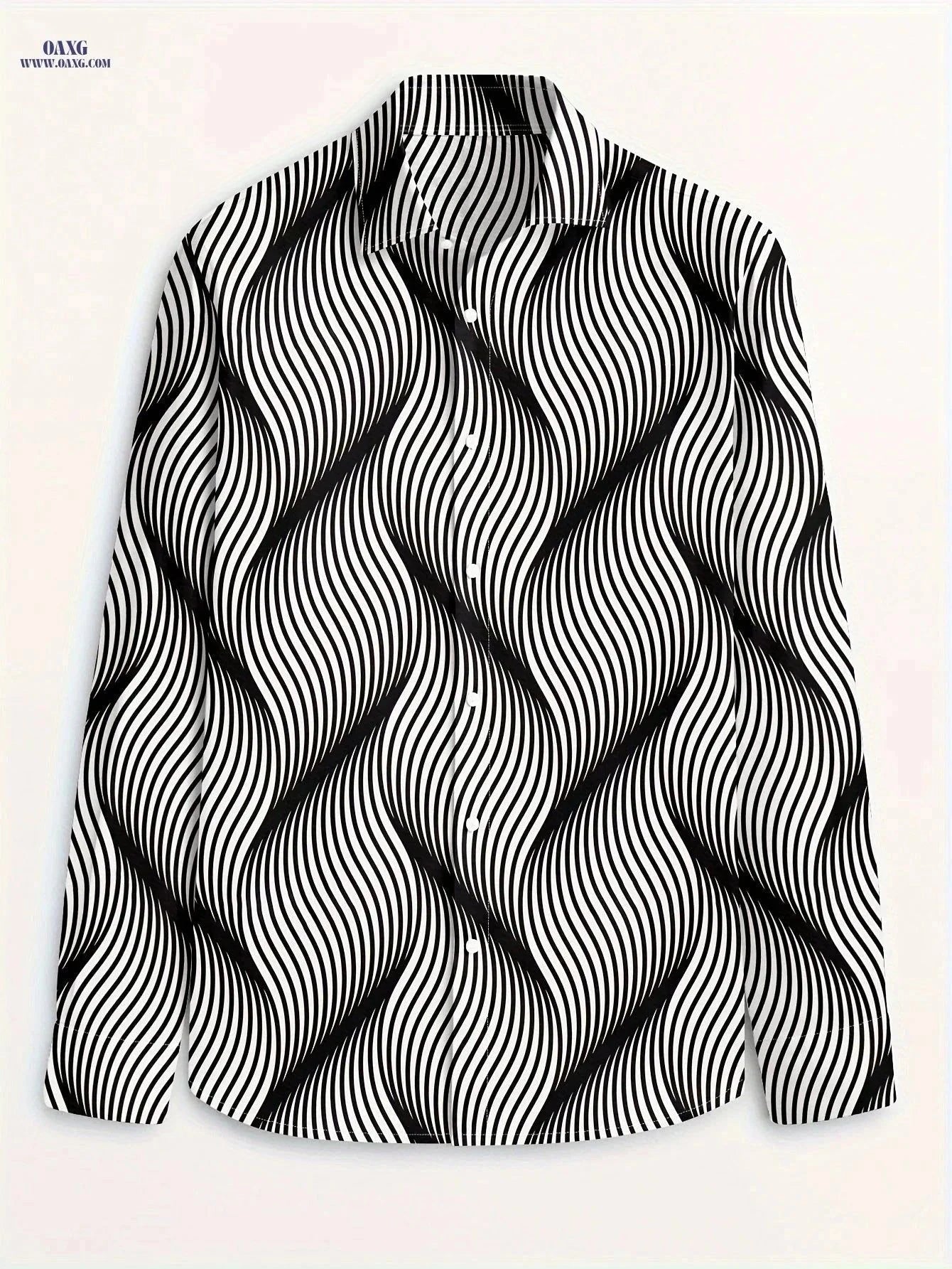 Men's Stylish Print Shirt - Casual Long Sleeve Button-Up for Spring   OAXG White / FR S