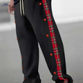 Men's Stylish Red Color Block Pants - Elastic Waist, Fake Buttons   OAXG Black / S
