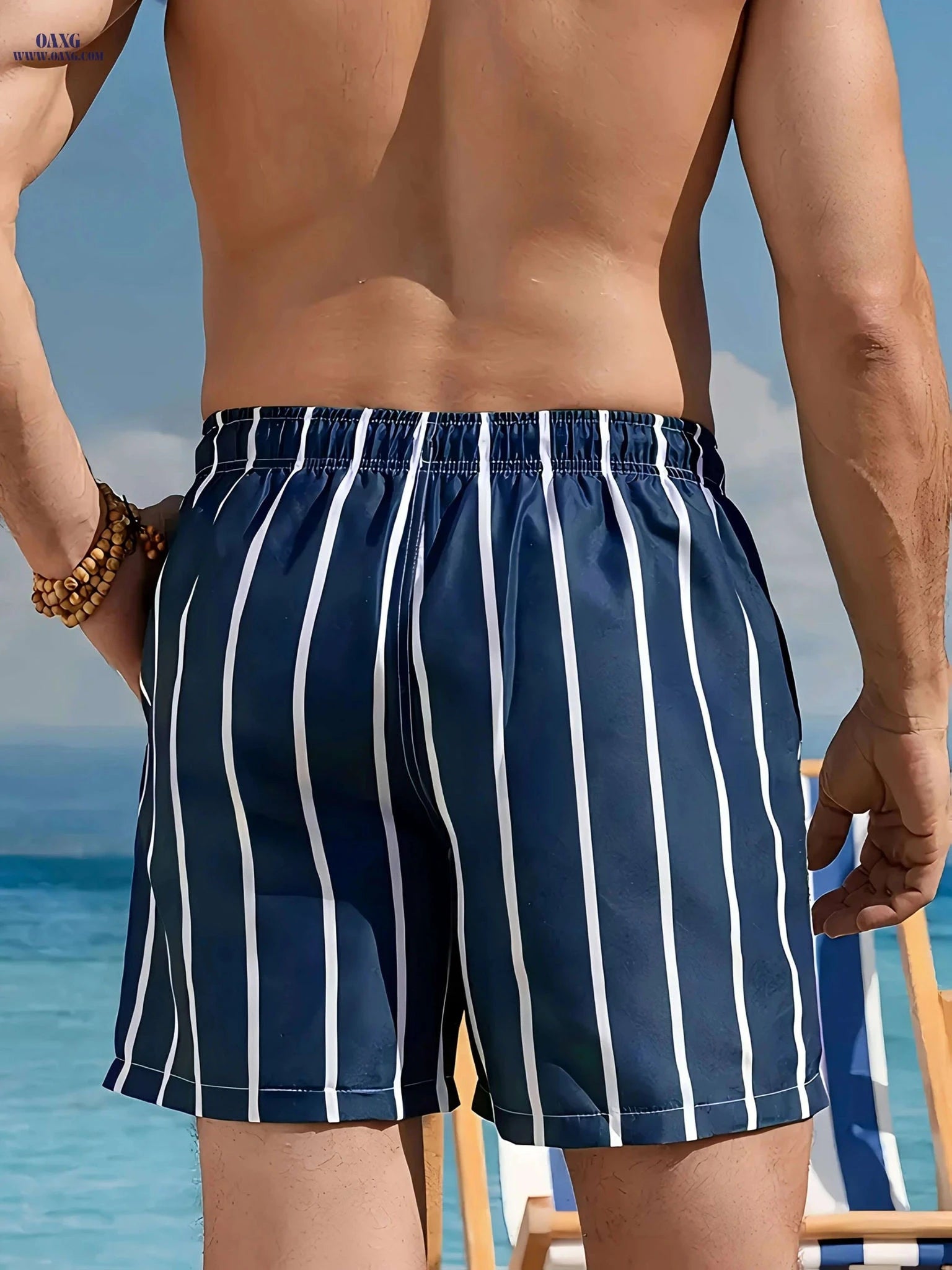 Men's Stylish Striped Beach Shorts - Lightweight, 3D Print Design   OAXG 