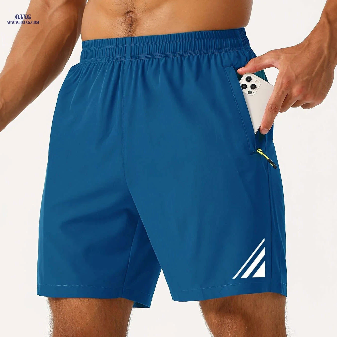 Men's Stylish Striped Sports Shorts - Quick-Drying with Zip Pockets   OAXG 