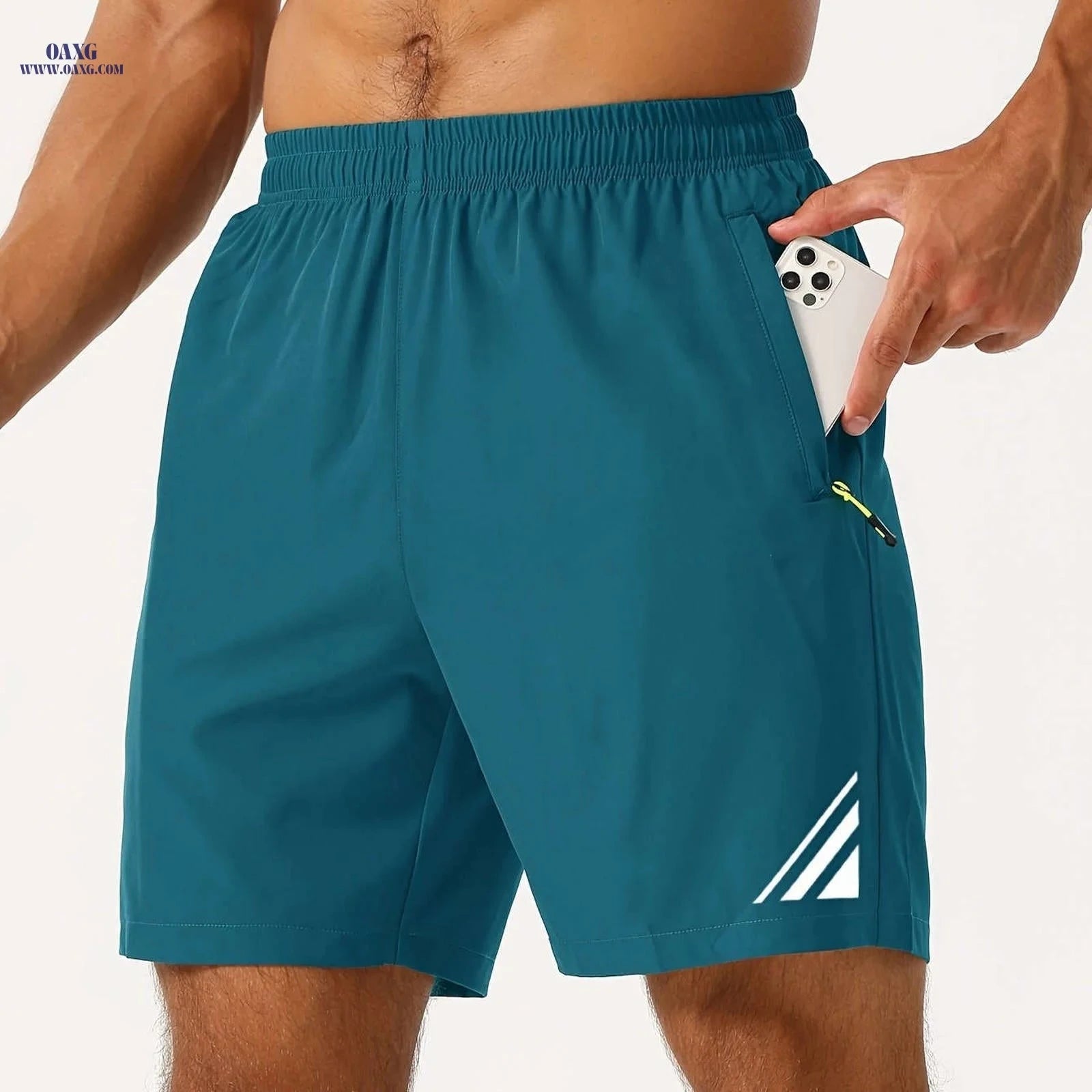 Men's Stylish Striped Sports Shorts - Quick-Drying with Zip Pockets   OAXG 