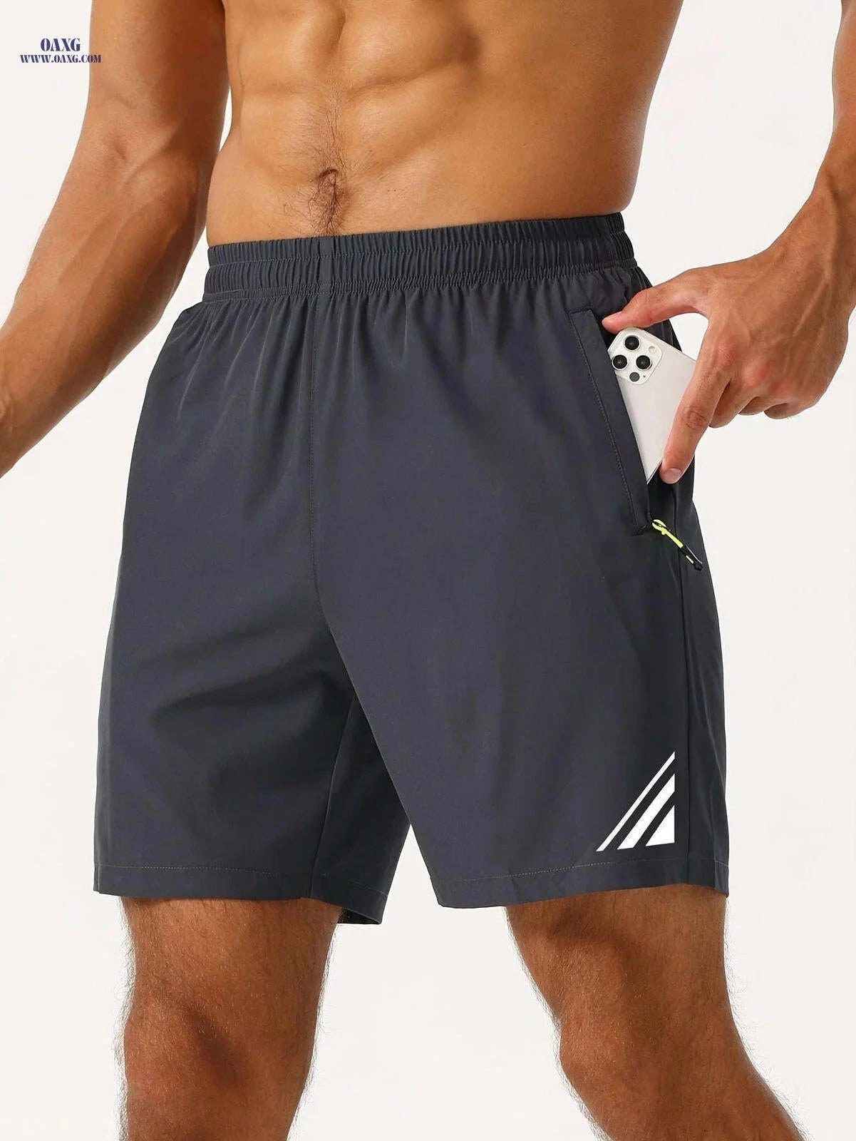 Men's Stylish Striped Sports Shorts - Quick-Drying with Zip Pockets   OAXG Dark Gray / FR S