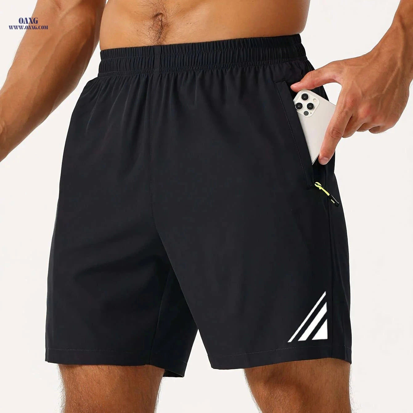 Men's Stylish Striped Sports Shorts - Quick-Drying with Zip Pockets   OAXG Dark Gray / FR S