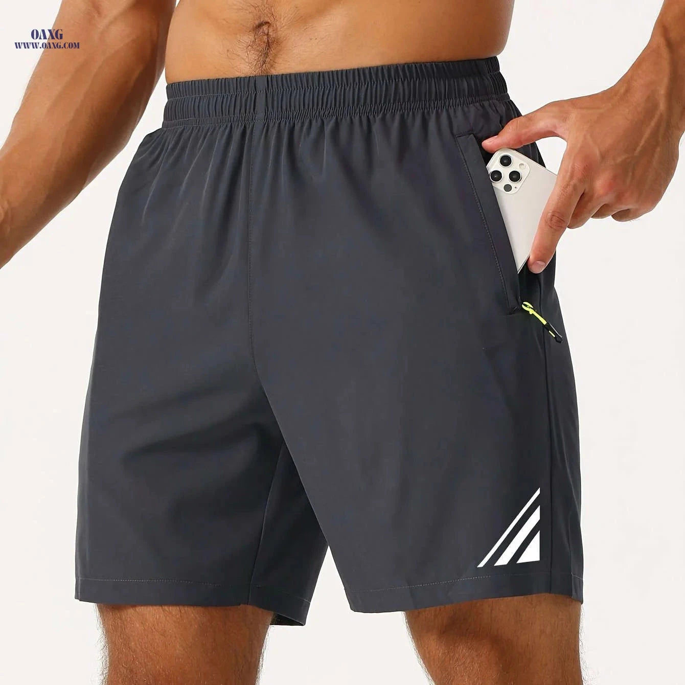 Men's Stylish Striped Sports Shorts - Quick-Drying with Zip Pockets   OAXG 