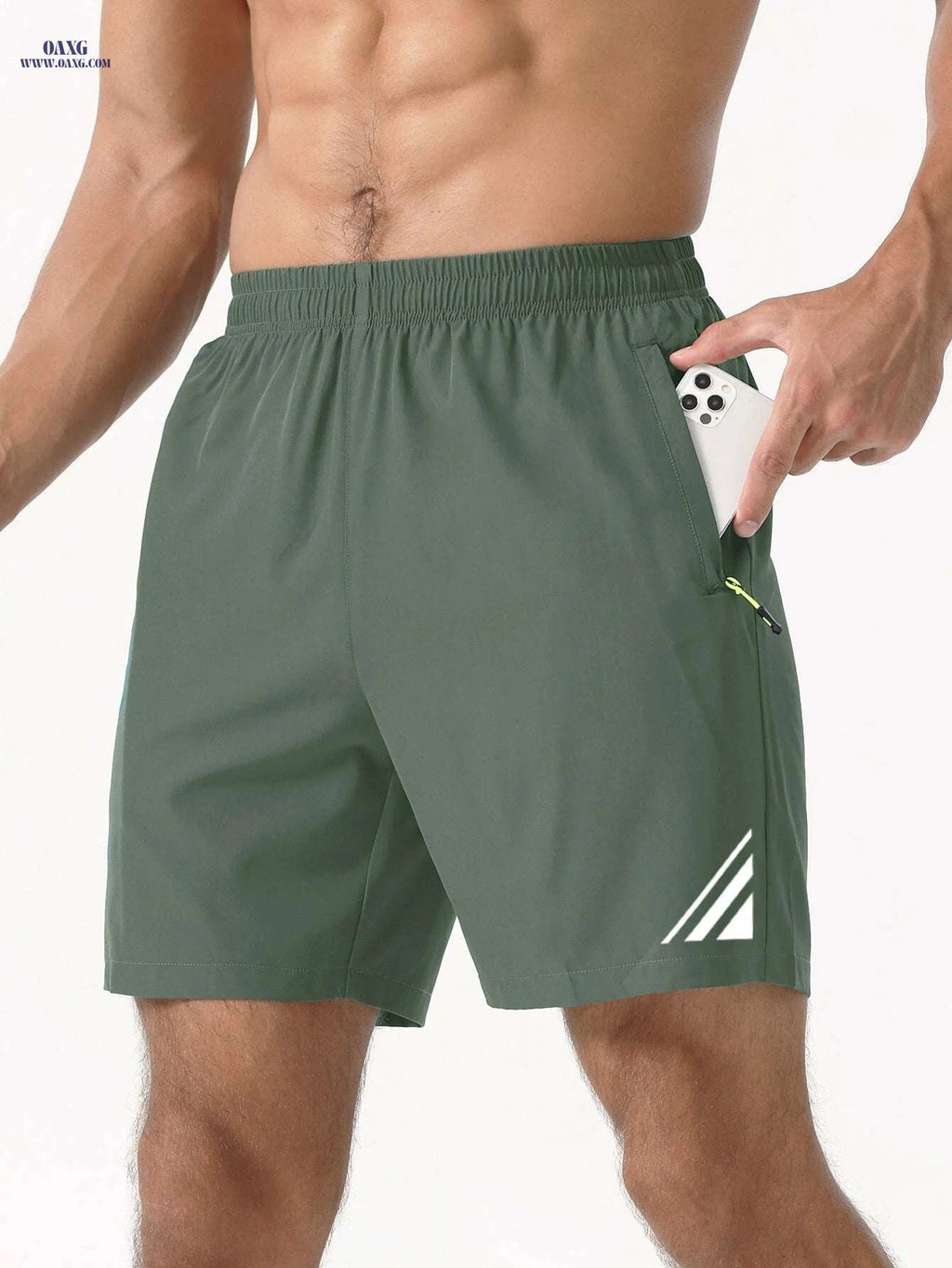 Men's Stylish Striped Sports Shorts - Quick-Drying with Zip Pockets   OAXG 