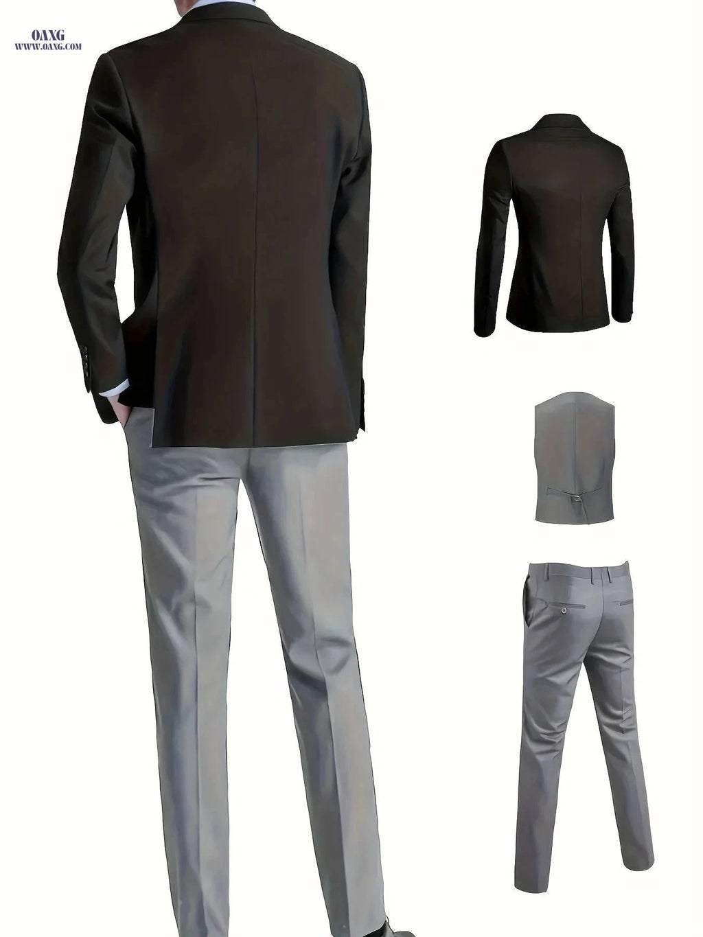 Men's Stylish Three-Piece Suit - Blazer, Vest, and Trousers Set   OAXG Navy Color / FR XXXL
