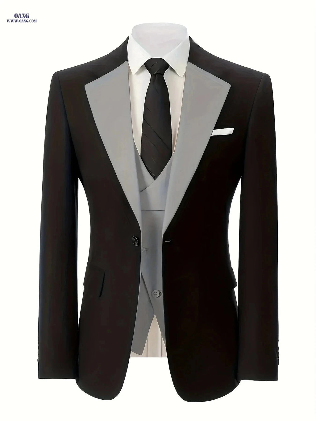 Men's Stylish Three-Piece Suit - Blazer, Vest, and Trousers Set   OAXG Navy Color / FR XXXL