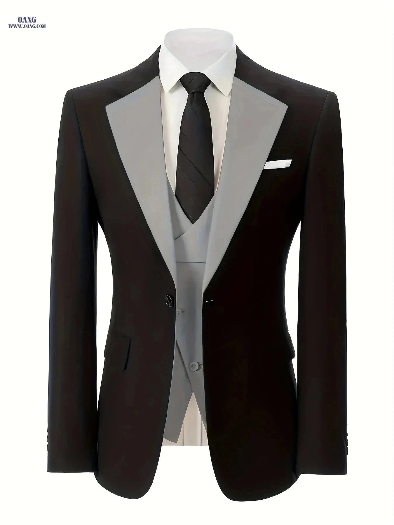 Men's Stylish Three-Piece Suit - Blazer, Vest, and Trousers Set   OAXG Navy Color / FR XXXL