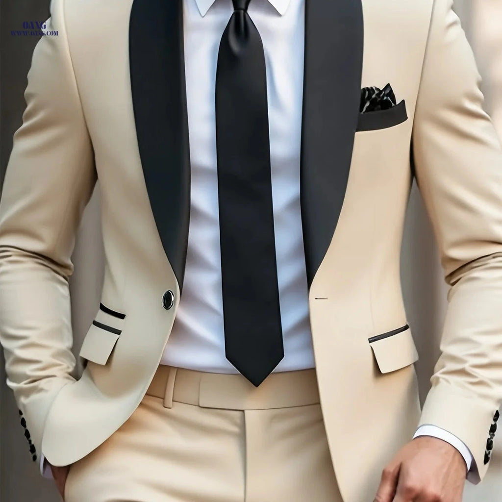 Men's Stylish Two-Piece Suit - Jacket and Trousers for Parties   OAXG Beige1 / FR XL