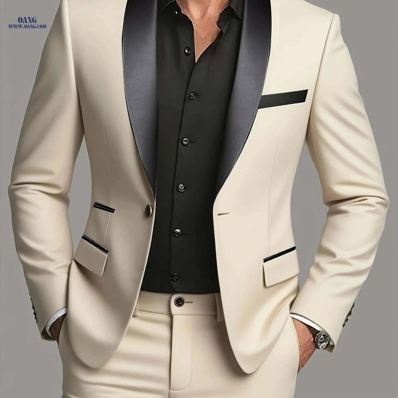 Men's Suit Set - 2pc Blazer and Trousers for Business Events   OAXG Beige / FR XXS