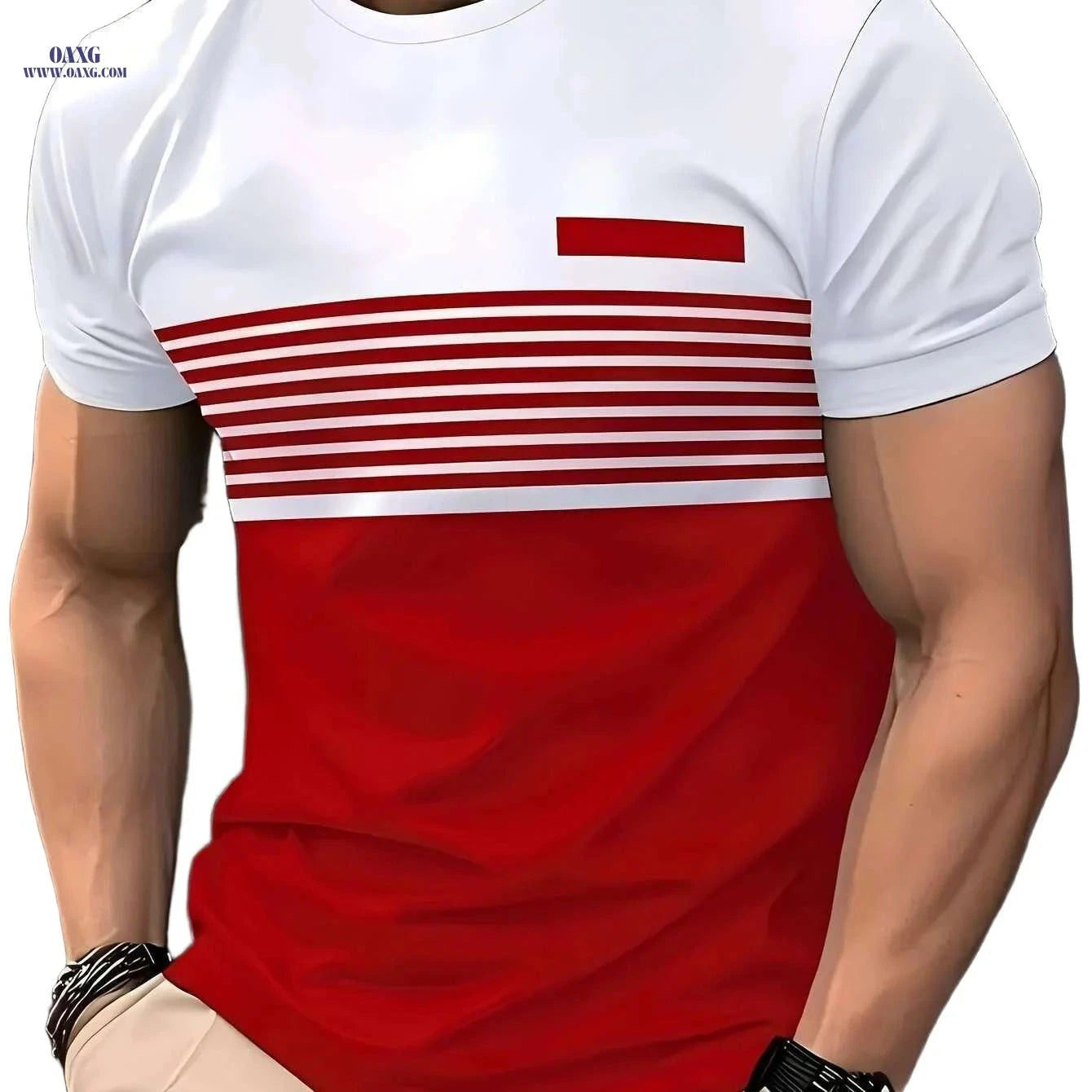 Men's Summer 3D Striped T-Shirt - Casual Oversized Short Sleeve   OAXG 