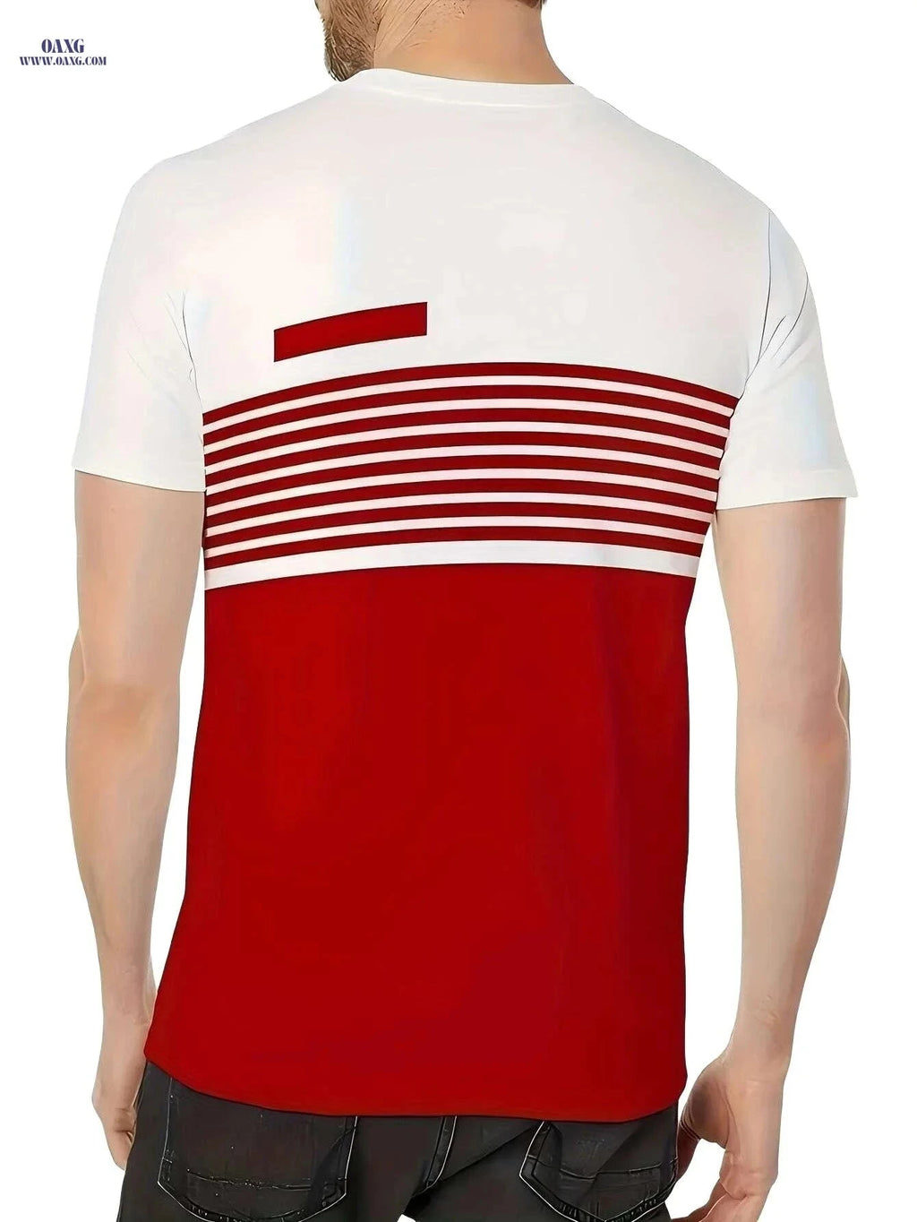 Men's Summer 3D Striped T-Shirt - Casual Oversized Short Sleeve   OAXG 【Red】 / S