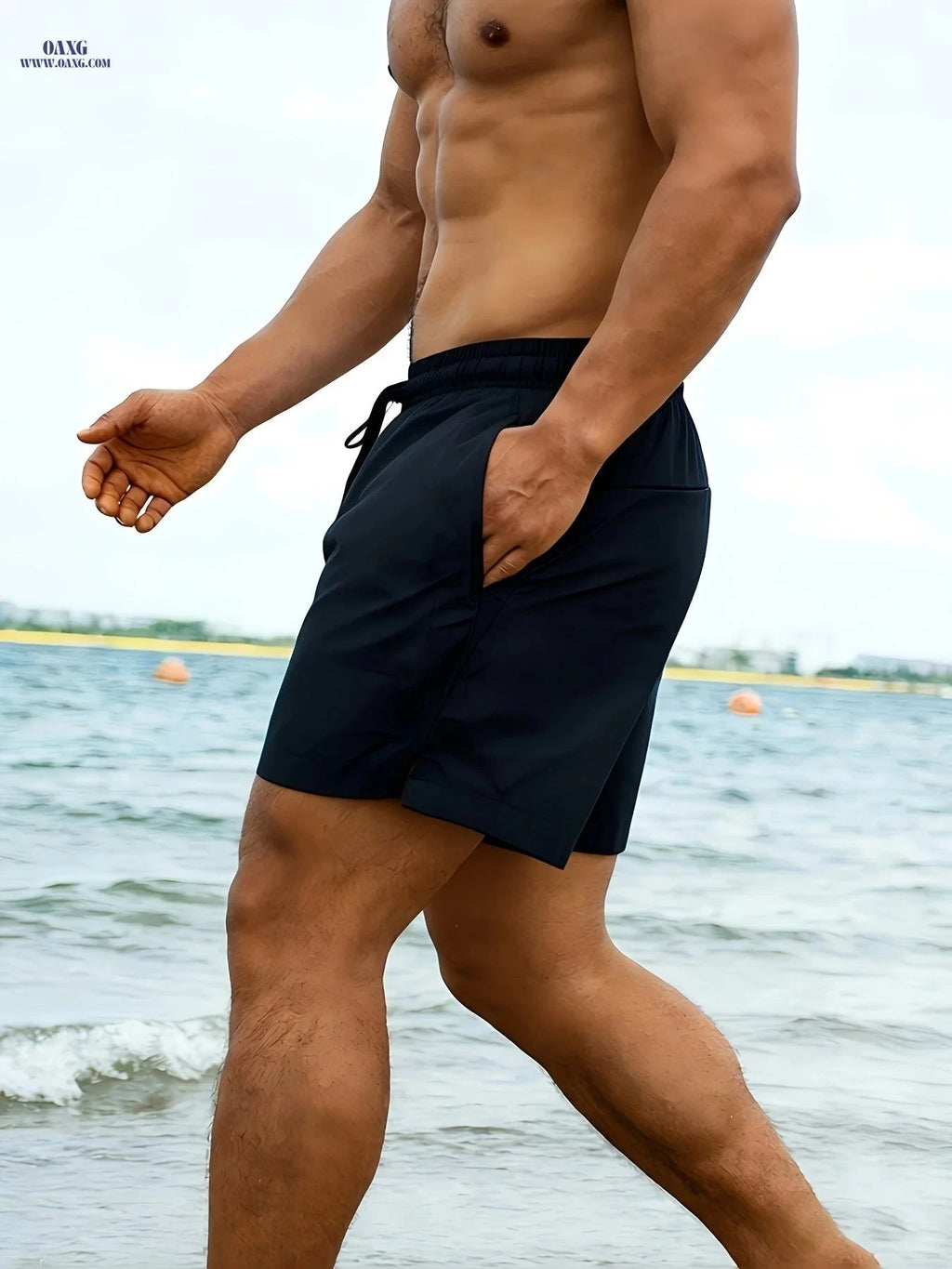 Men's Summer Beach Shorts - Fast Drying, Casual Solid Color Design   OAXG 